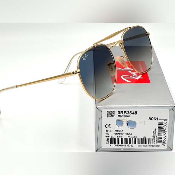 Ray-Ban Sunglasses Marshal II RB3648 Aviator Gold Hexagon Frame Light Blue 360 - Picture 5 of 15